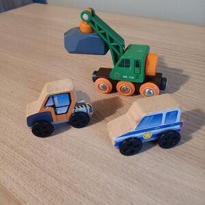 Kidkraft 2x Wooden Toy Car Vehicle Set + Construction Train